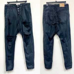 One By One Teaspoon Faded Black Distressed Joggers Super Tough Low Waist Size 24